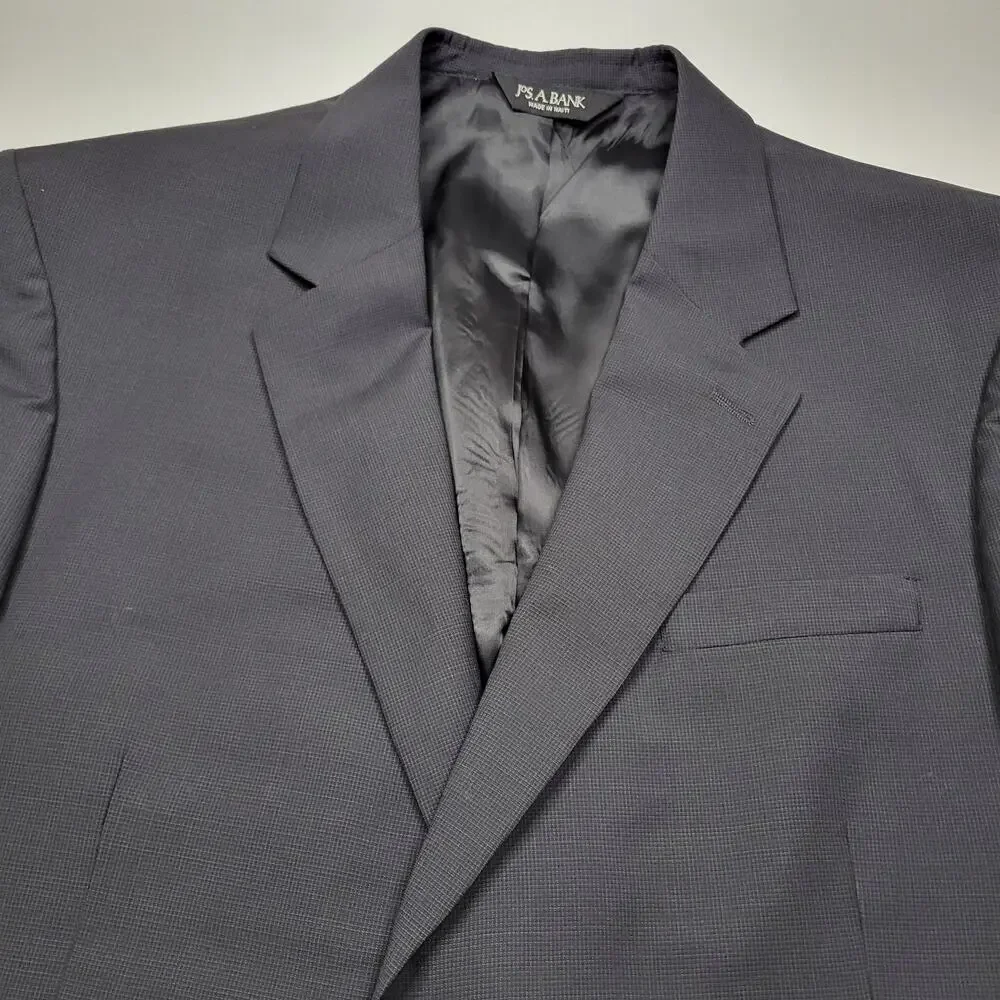 Jos A Bank Suits Charcoal Gray 2 Pcs 43L Suit Pleated Pants 37x31 100% Wool flaw